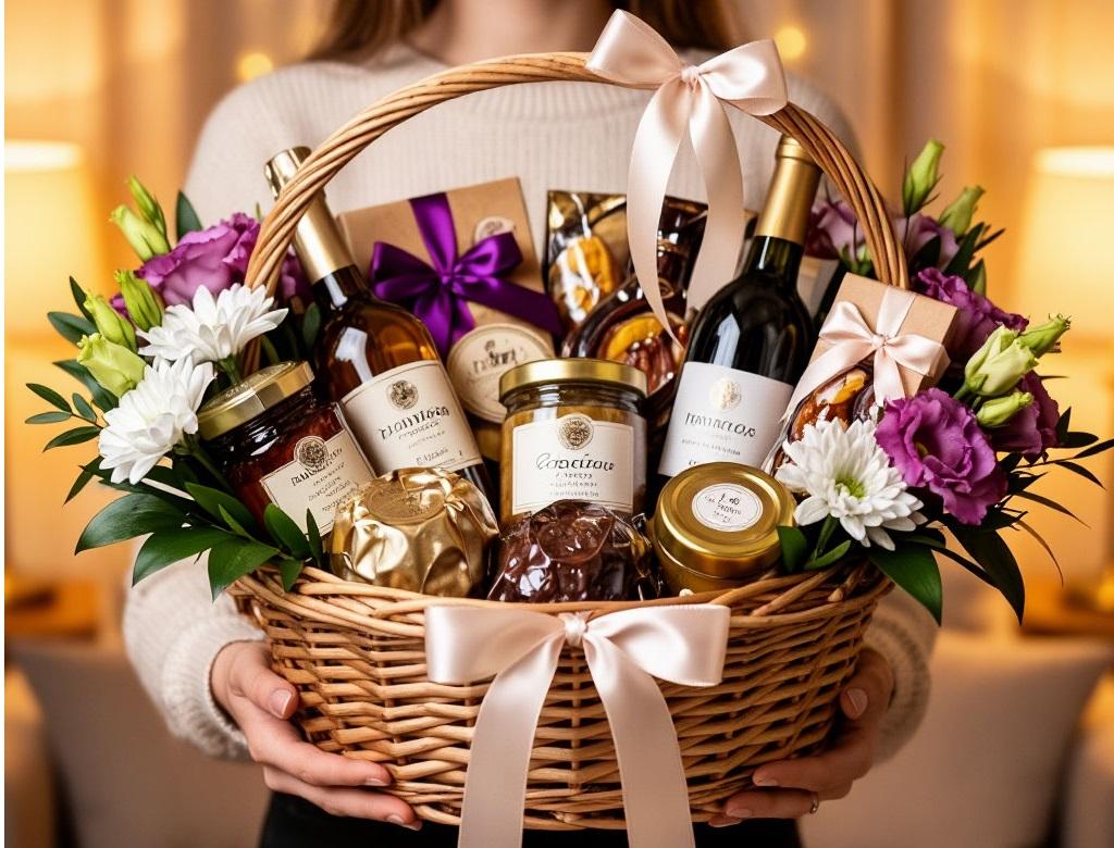 Корзина с деликатесами — один из лучших подарков подруге, потому что точно не пропадёт