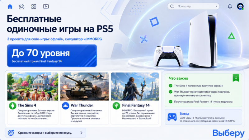 Бесплатные одиночные игры на PS 5 