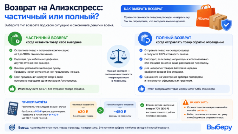 Частичный или полный возврат на Aliexpress какой выбрать?