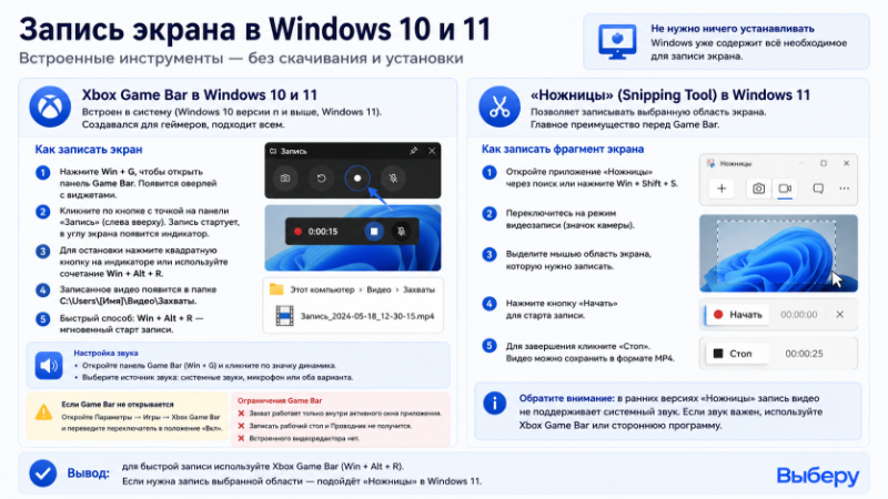 Запись экрана в Windows 10 и Windows 11