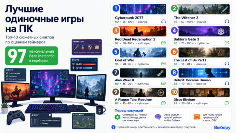Лучшие одиночные игры на ПК по оценкам геймеров