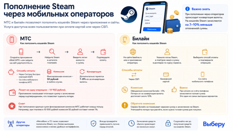 Пополнение Steam через мобильных операторов