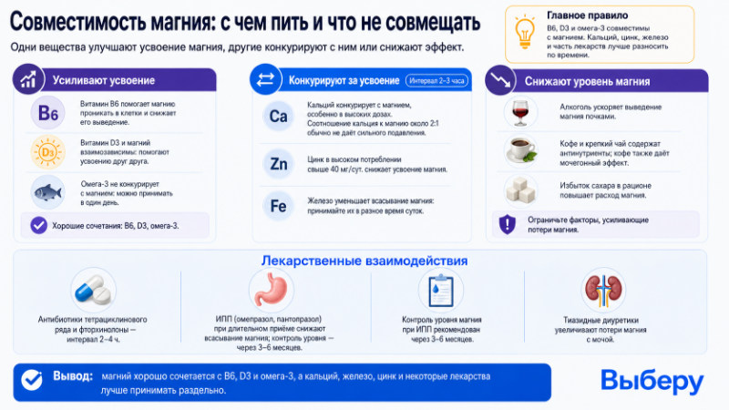 Совместимость магния: c чем пить и что не совмещать