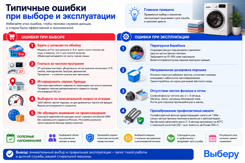 Типичные ошибки при выборе и эксплуатации стиральной машины