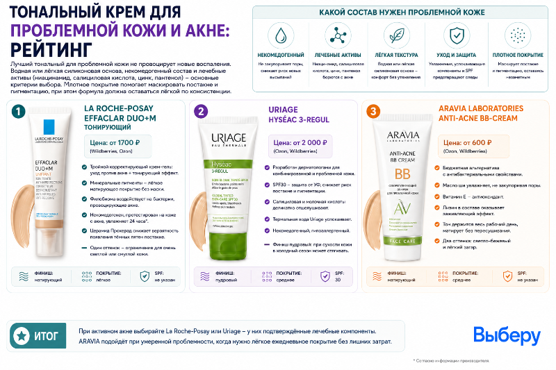 Рейтинг тональных кремов для проблемной кожи