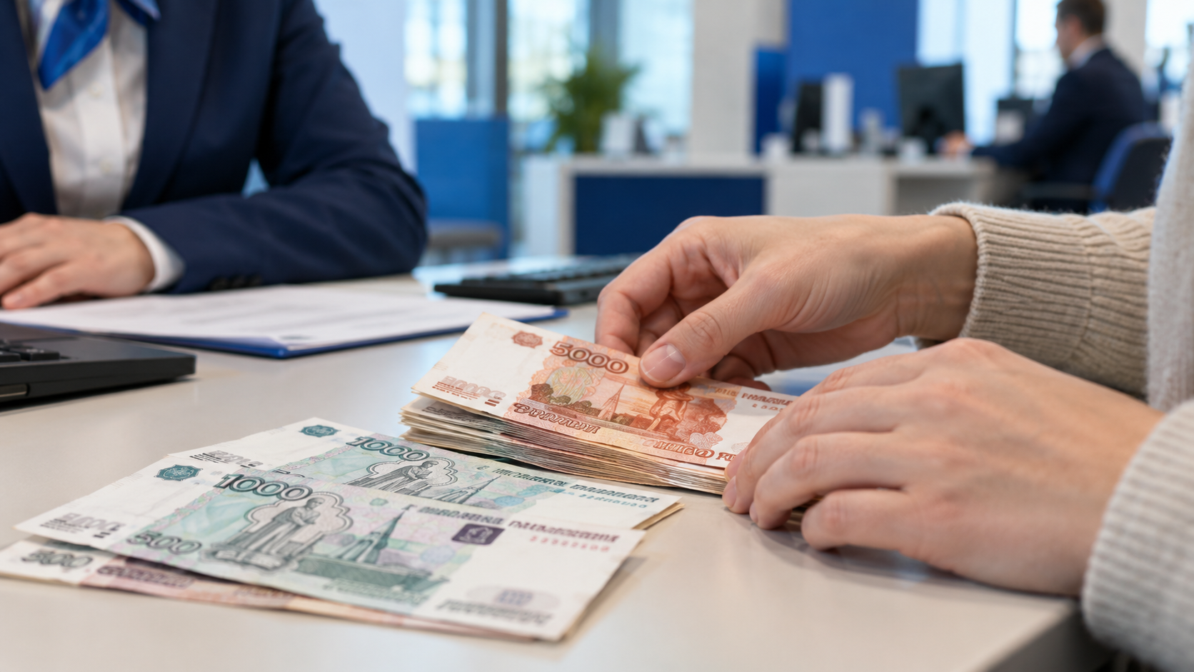 Рубли и сбережения на банковском столе Рубли и сбережения на банковском столе
