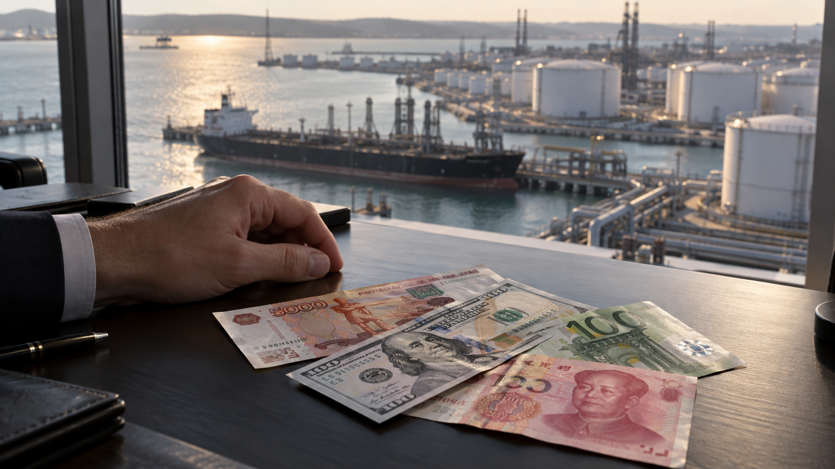 Рубли и валюты у нефтяного порта